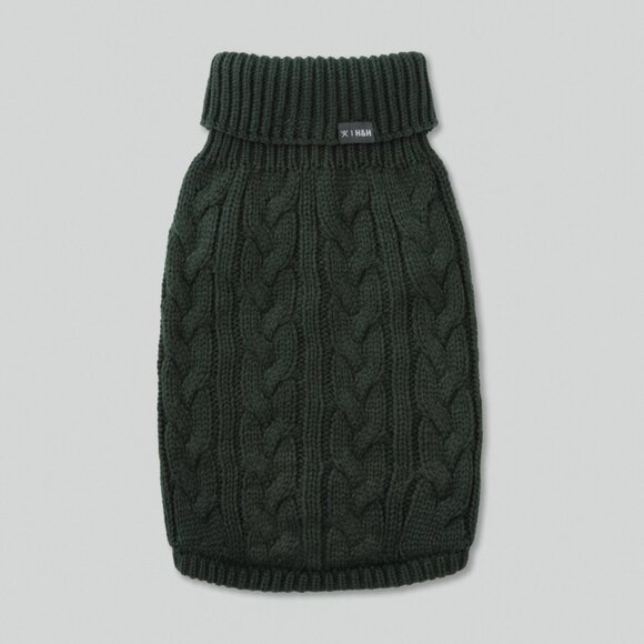 Hackett X Hugo Hudson Cable Knit Pullover Dog Jumper in Green - Picture 2 of 4